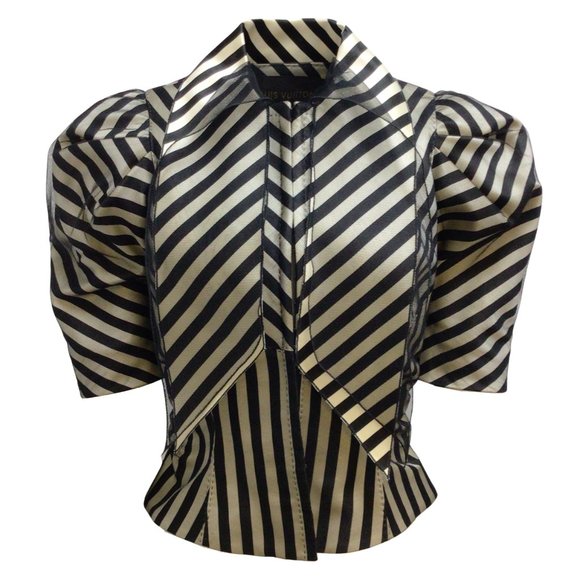 Louis Vuitton Jackets & Blazers - Louis Vuitton Beige / Black Striped Short Sleeved Silk Tulle Jacket